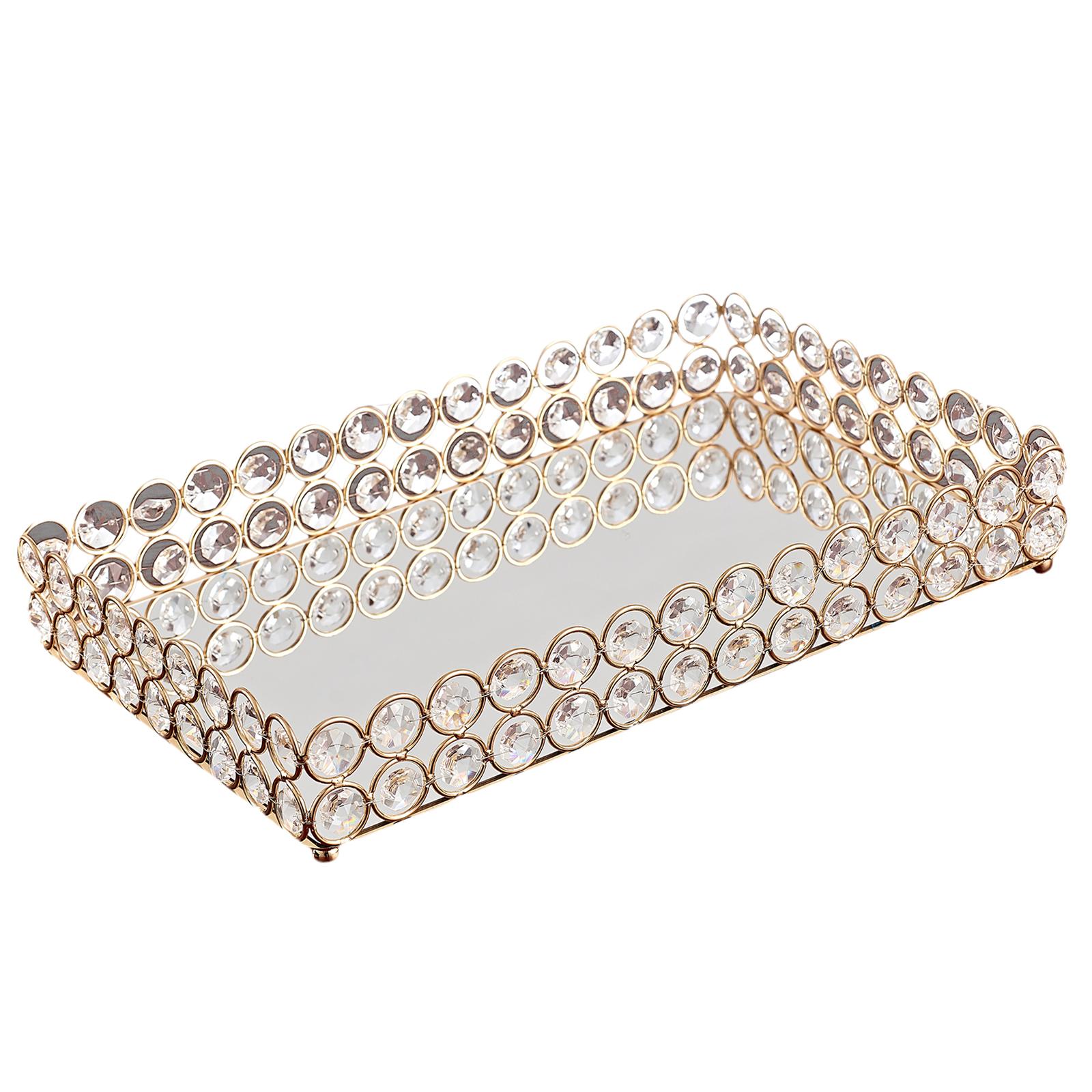 Decorative Makeup Vanity Trays Crystal Mirrored Cosmetic Jewelry Trinket Ornate Perfume Plate for Dresser - 3 Sise