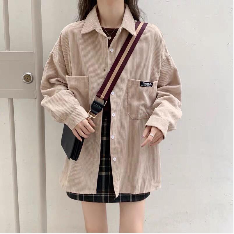 Áo Khoác Sơ Mi Nhung Gân Phối 2 Túi Hộp Phong Cách Hót Trend Fashion