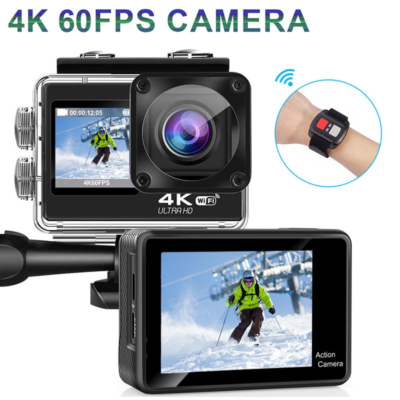 Camera hành động 4K 60fps camera 24MP 2.0 Touch LCD 4X EIS Dual Màn hình WiFi Điều khiển từ xa Waterproof Water