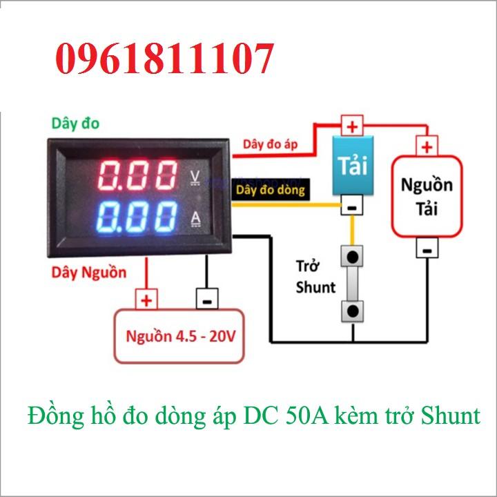 Đồng hồ đo áp và dòng 100VDC - 50A + thanh trở shunt