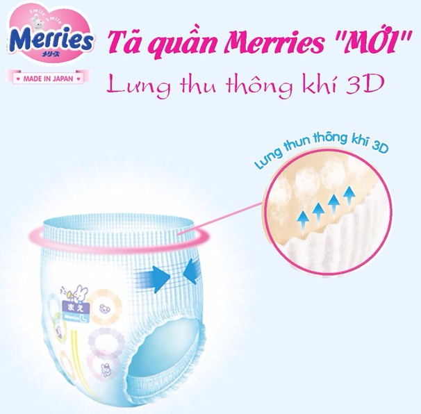 Bỉm dán Merries siêu mịn, siêu thoáng cho bé size L54  (9-14kg) 54 miếng - Nội địa Nhật Bản