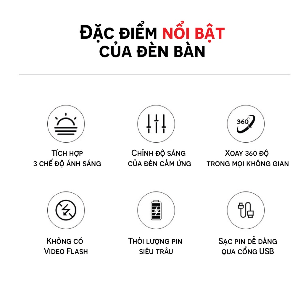 Đèn Học Để Bàn Chống Cận 3 Chế Độ Ánh Sáng - Đèn bàn Led tích điện đa năng hỗ trợ đọc sách, làm việc, trang trí - JYooHome - Hàng Nhập Khẩu