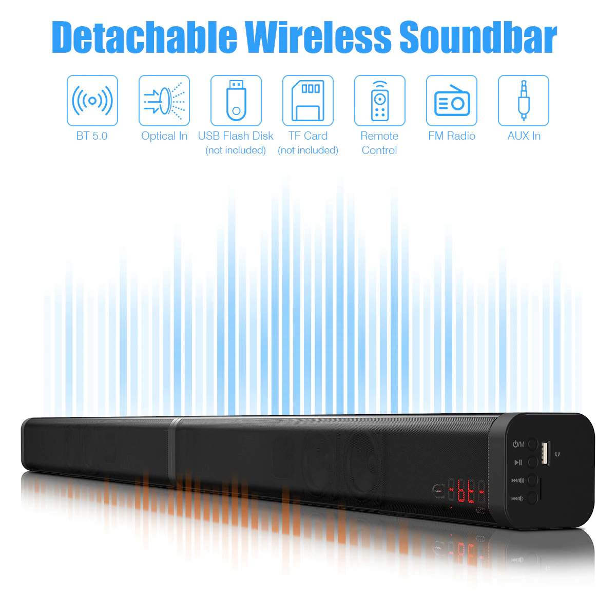 Loa thanh loa soundbar dùng cho smart tivi SK30-Optical có ổ cắm đa năng đi kèm
