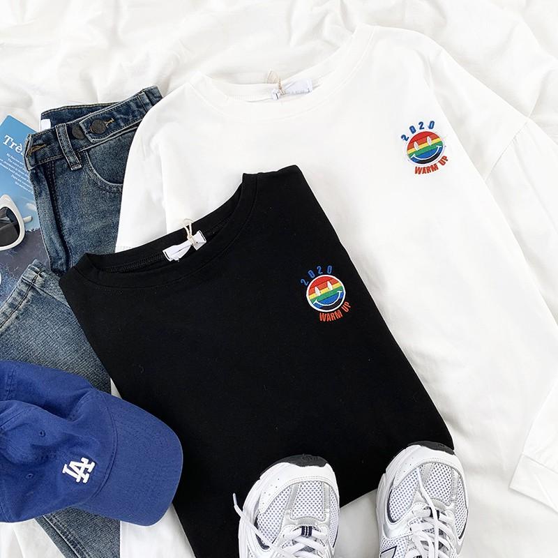 Áo Thun Tay Dài Thêu WARM UP Unisex Thu Đông