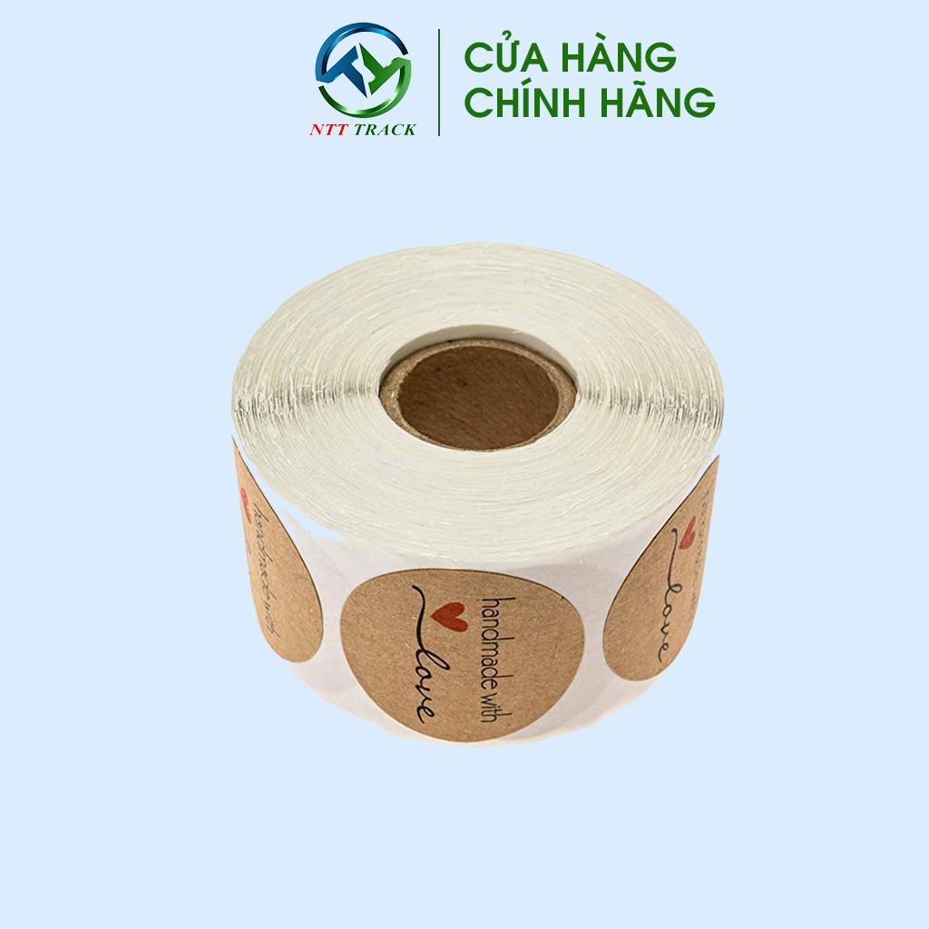 Cuộn 500 tem dán in sẵn chữ" Handmade with love " logo dán - ntttrack