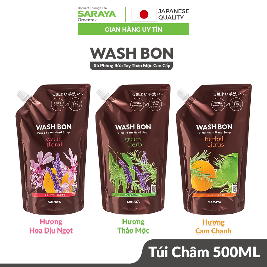 Xà Phòng Rửa Tay Thảo Mộc Tạo Bọt WASH BON, Làm Sạch Và Dịu Nhẹ Với Da Tay