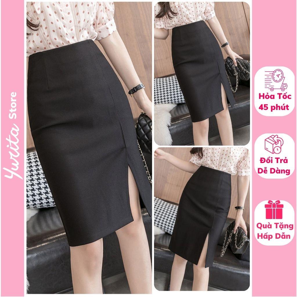 Chân Váy Bút Chì Xẻ Tà Trước YURITA Lưng Cao Đẹp Kiểu Hàn Quốc Vintage Cá Tính Dáng Dài
