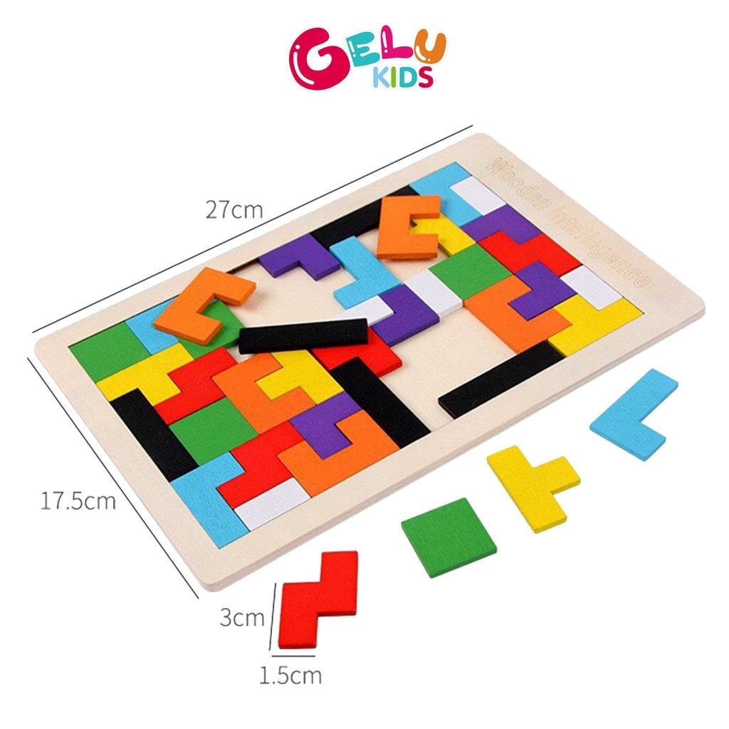 Đồ chơi xếp hình bằng gỗ, trò chơi xếp gạch Tetris phát triển tư duy cho trẻ - GLDC02