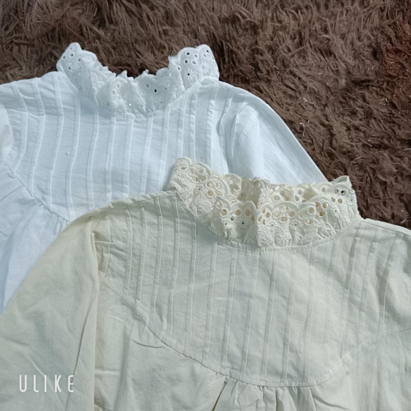 Áo babydoll xếp li ngực cổ ren vintage ảnh thật
