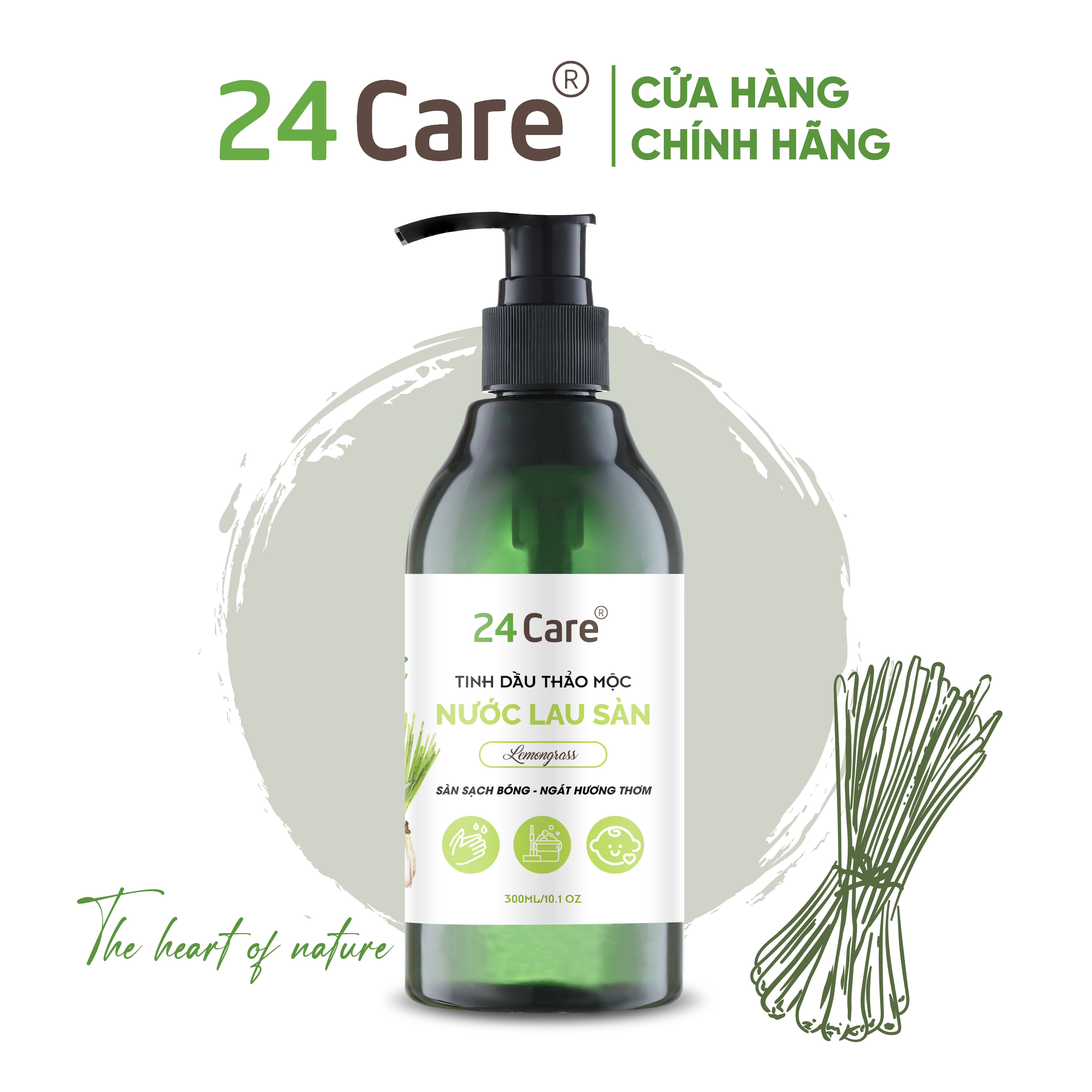 Nước Lau sàn hữu cơ trẻ em 24Care - Hương thảo mộc thiên nhiên Sả chanh/ Bạc hà/ Cam ngọt - Đuổi muỗi và côn trùng - Thơm nhẹ diệt khuẩn loại bỏ vết bẩn cứng đầu