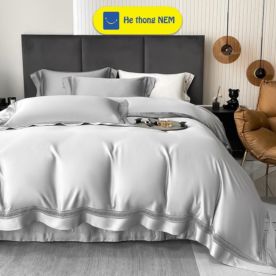 Bộ Ga Trải Giường Lụa Tencel Cao Cấp SERENA Chính Hãng Bộ Chăn Ga Gối Đệm Nệm 5 Món Ra Giường Tencel Lụa