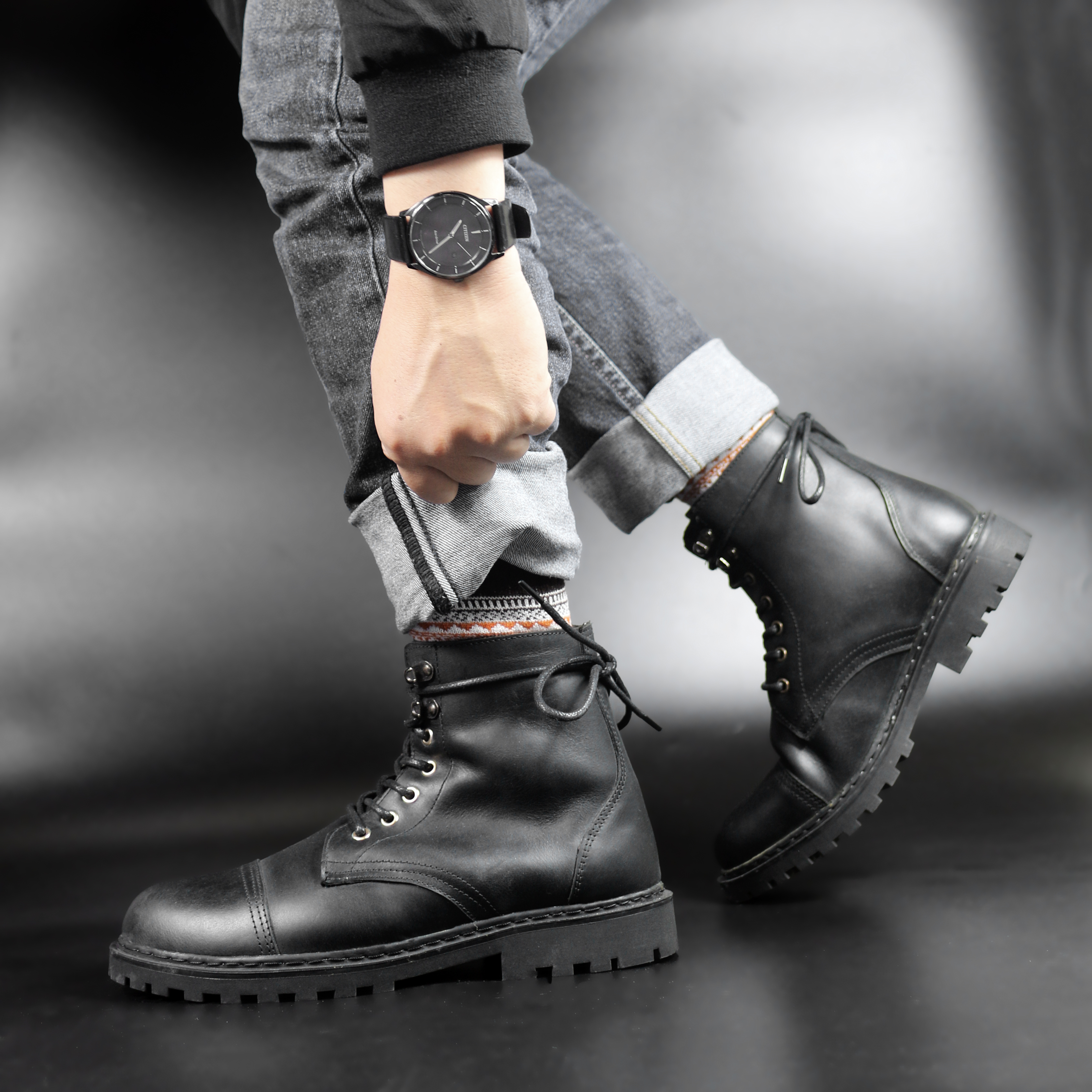 Giày Boots Combat Boot Doc.058 Full Black Da bò sáp Lucas Shoes