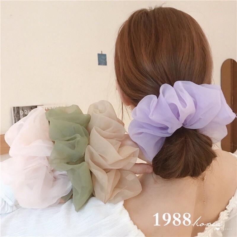 Dây Cột Tóc Srunchies vải voan Hoa Nhí Dễ Thương