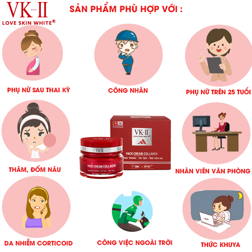 Kem dưỡng trắng, tái tạo và trẻ hóa da VK-II Love Skin White Face Cream Collagen 20g