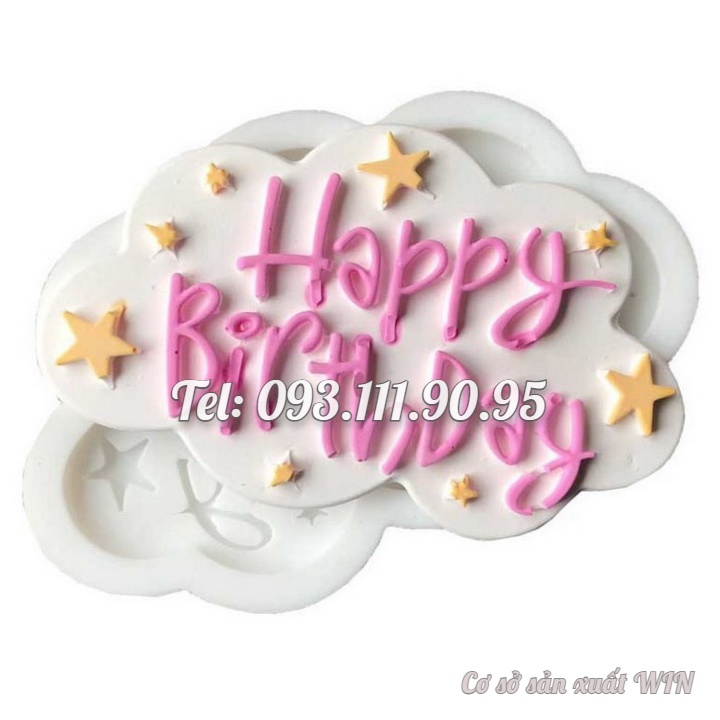 Khuôn silicon làm rau câu sinh nhật Happy Birthday ngôi sao, đám mây – Mã số 1201
