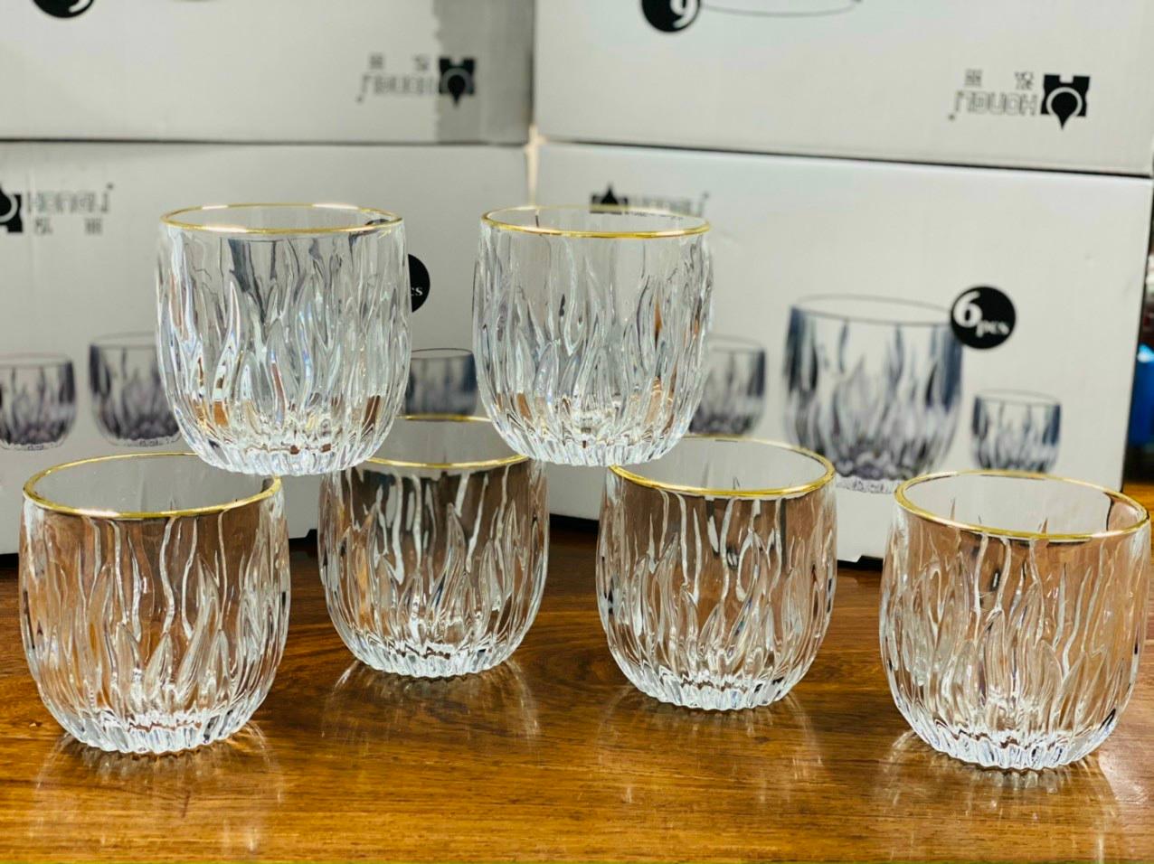 Bộ 6 cốc thuỷ tinh trắng viền vàng