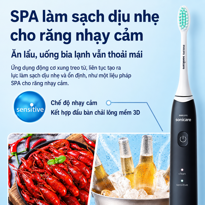 Bàn chải đánh răng điện Philips Sonicare HX2421 tích hợp 2 chế độ làm việc Clean, Sensitive - Hàng Nhập Khẩu