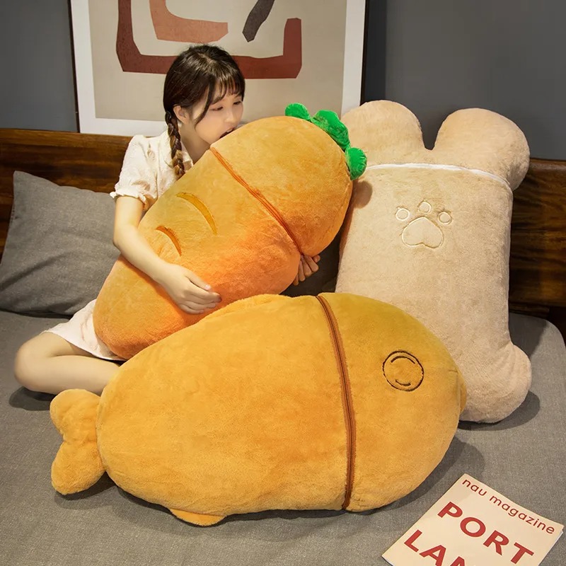 Thú nhồi bông mèo cá nướng, thỏ cà rốt đáng yêu - Size 60cm - Quà tặng gấu bông chó trong khúc xương êm mịn