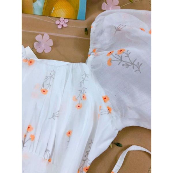 ĐẦM NỮ HỌA TIẾT TAY BO HÀNG THIẾT KẾ 2 LỚP