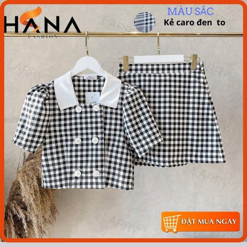 Set áo croptop chân váy kẻ caro 3 màu thiết kế HANA - S109