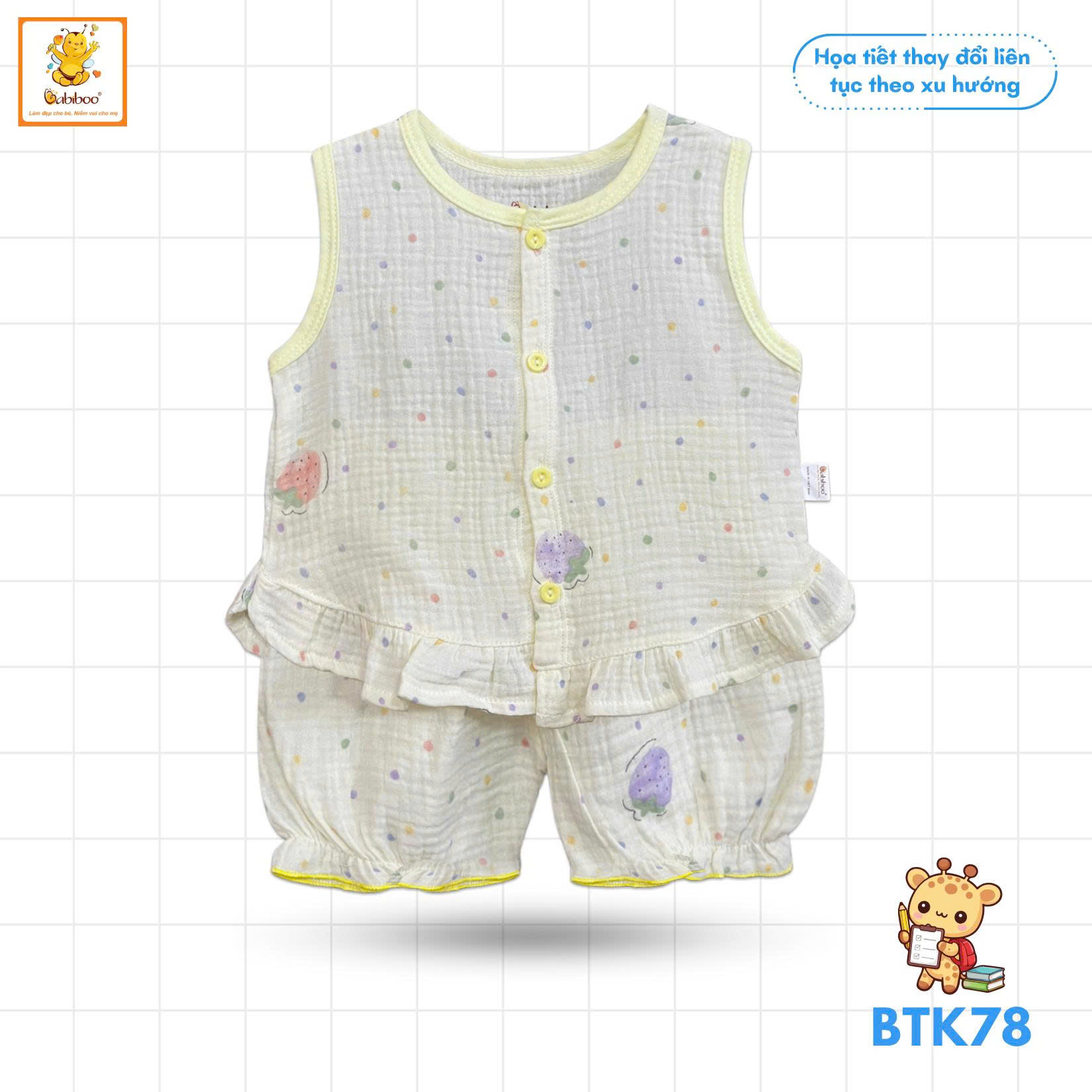 BỘ HÈ BÉ GÁI BABIBOO  CHẤT  MUSLIN MỀM MÁT, THOÁNG KHÍ BTK078