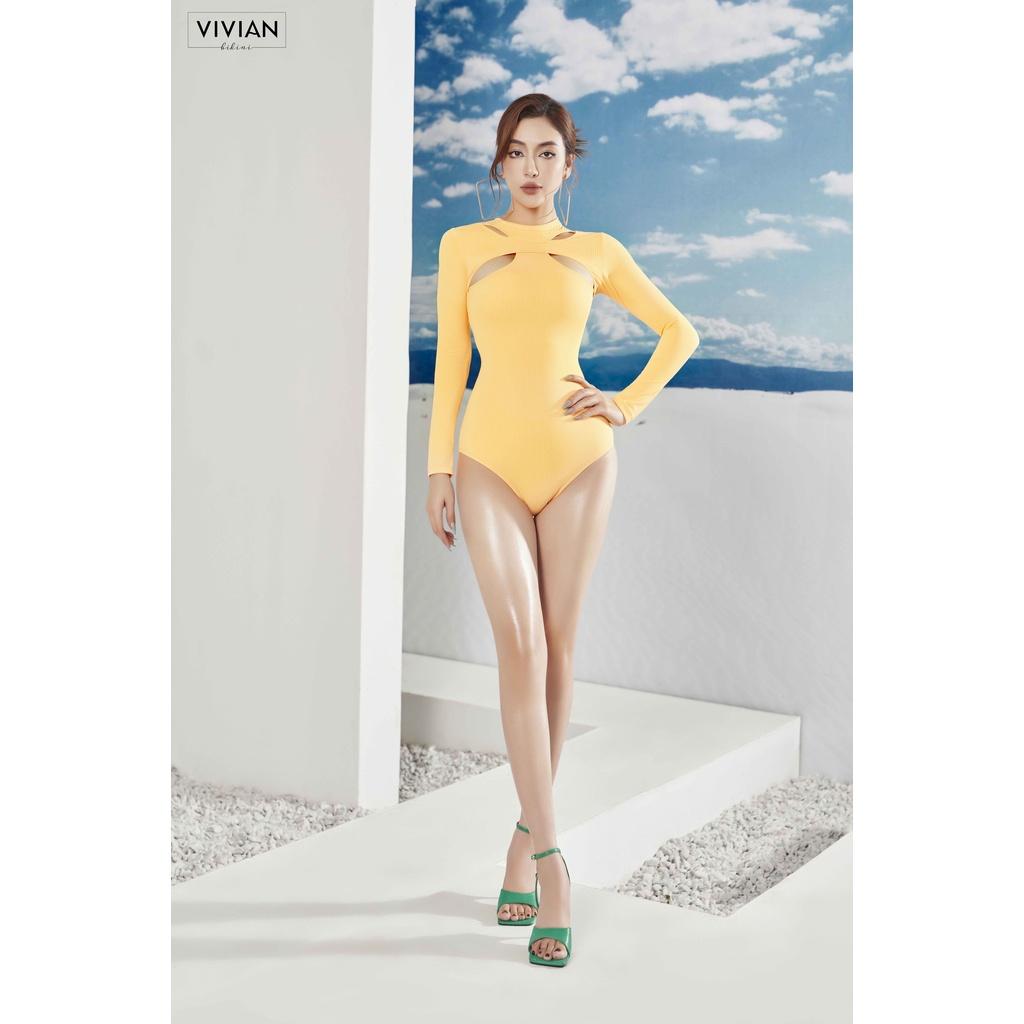 Đồ bơi nữ cao cấp dạng một mảnh tay dài cutout gợi cảm - màu Vàng Cam - VS194_YL
