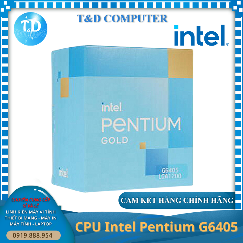 CPU Intel Pentium G6405 4.1GHz (Socket 1200, 2 nhân 4 luồng 4Mb) -  Hàng chính hãng Viễn Sơn phân phối