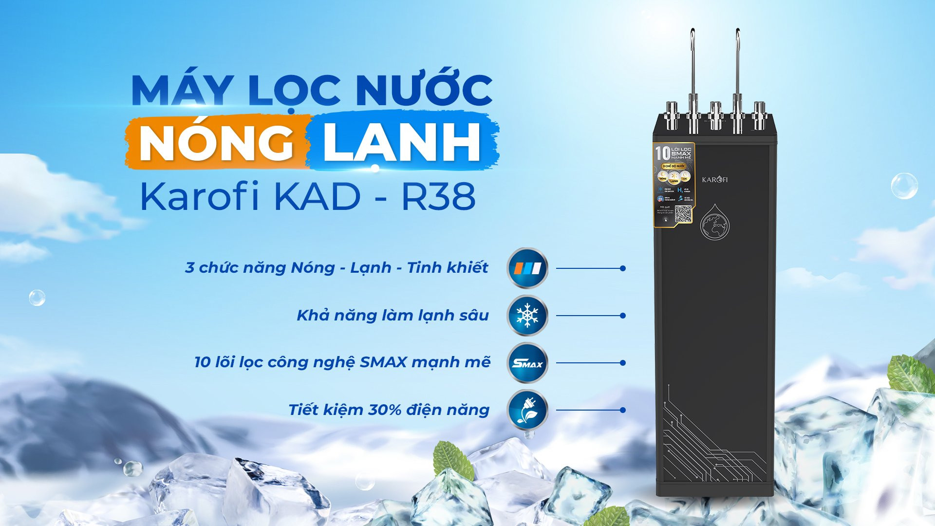 Máy lọc nước nóng lạnh Karofi KAD-R38 - Hàng chính hãng