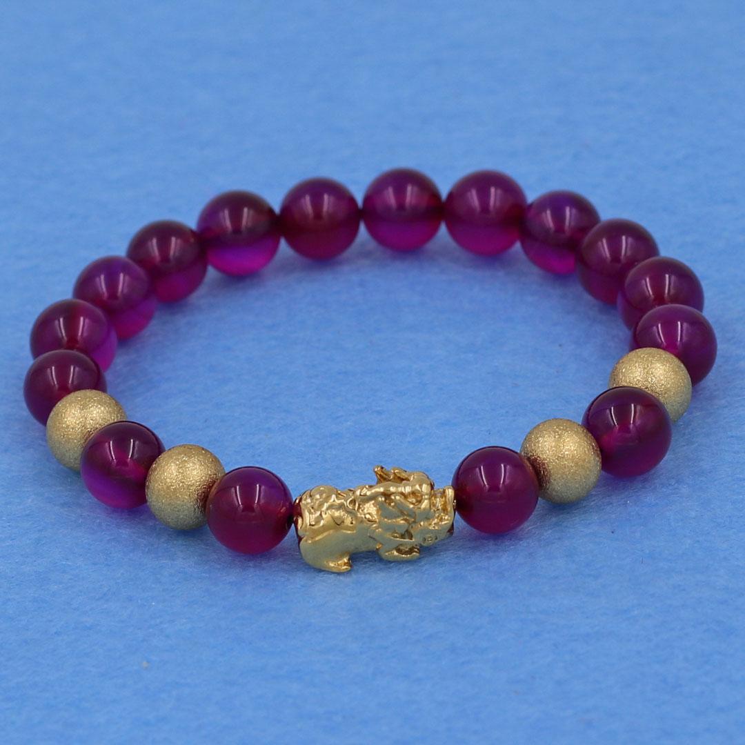 Chuỗi đeo tay thạch anh đỏ mận 8 ly - cẩn Tỳ Hưu inox vàng VTAOMTHVB8 + hộp nhung - hợp mệnh Hỏa, mệnh Thổ