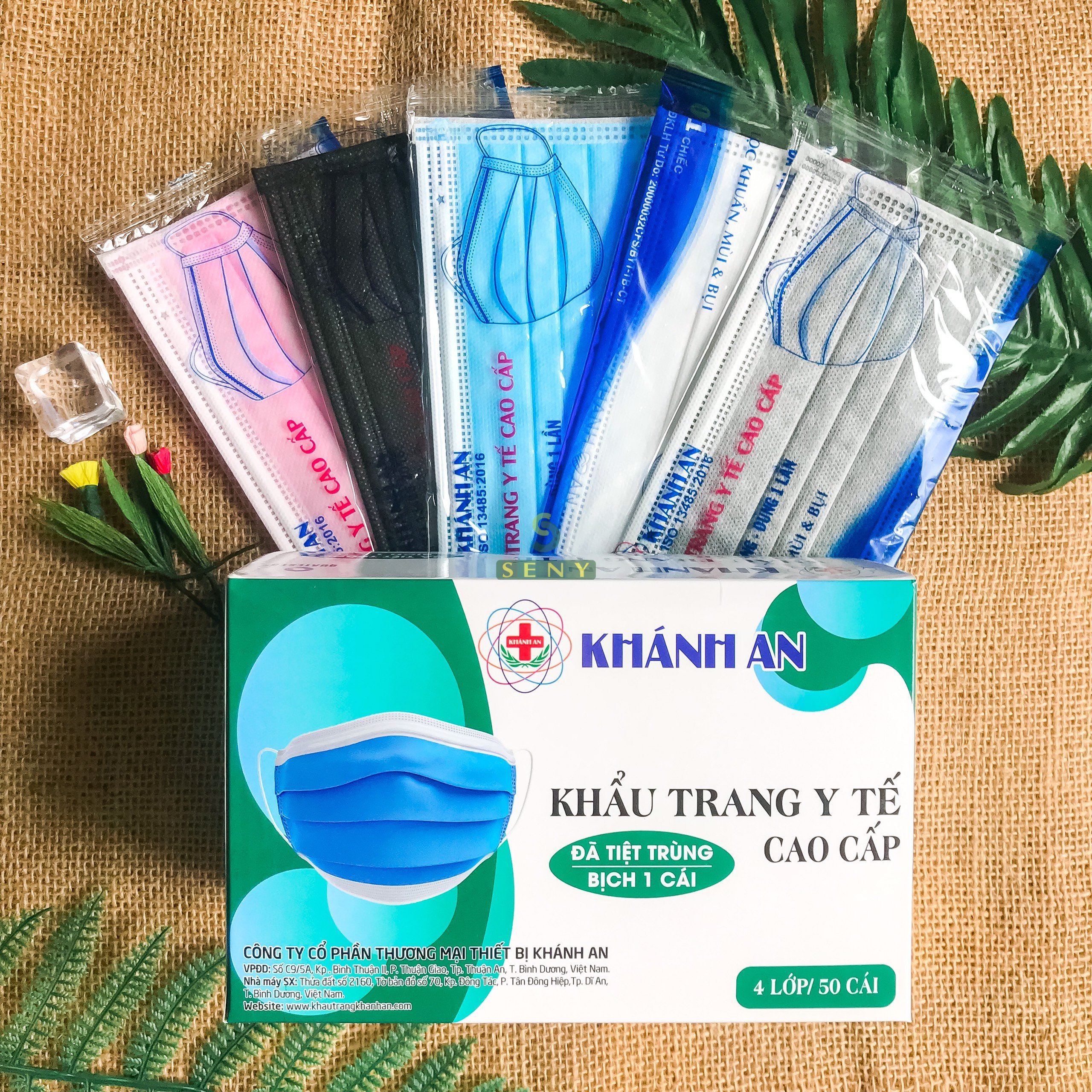 Khẩu trang 4 lớp tiệt trùng bọc từng cái kháng Khuẩn hộp 50 cái Khánh An