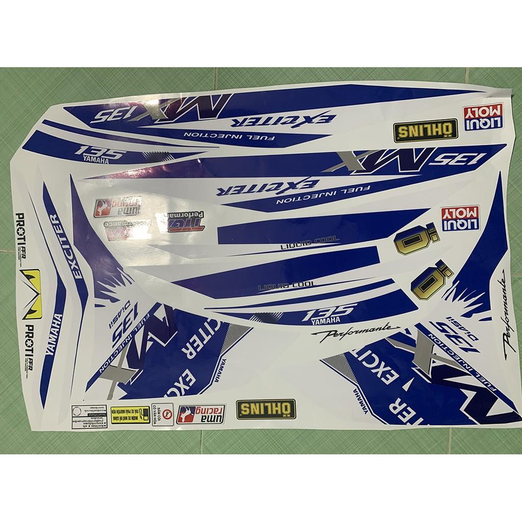 Tem exciter 135 mx trắng xanh