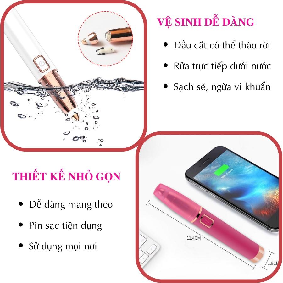 Bút tỉa lông mày cao cấp Boorui 01, Máy tỉa ria mép, lông mũi, thẩm mỹ cho phái đẹp sạc USB an toàn - Hàng loại 1