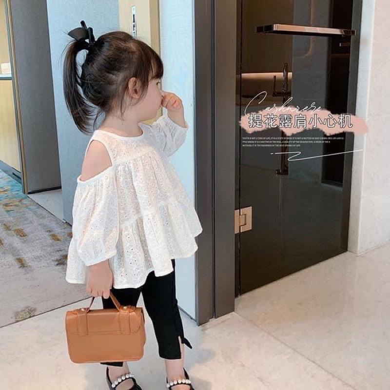 Áo trễ vai babydoll cho bé gái ( hàng sẵn,chất vải thô mát