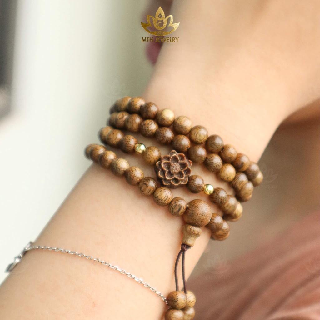 Vòng tay trầm tràng hạt 108 size 6/7/8/10mm đính Sen Gỗ Trầm Hương