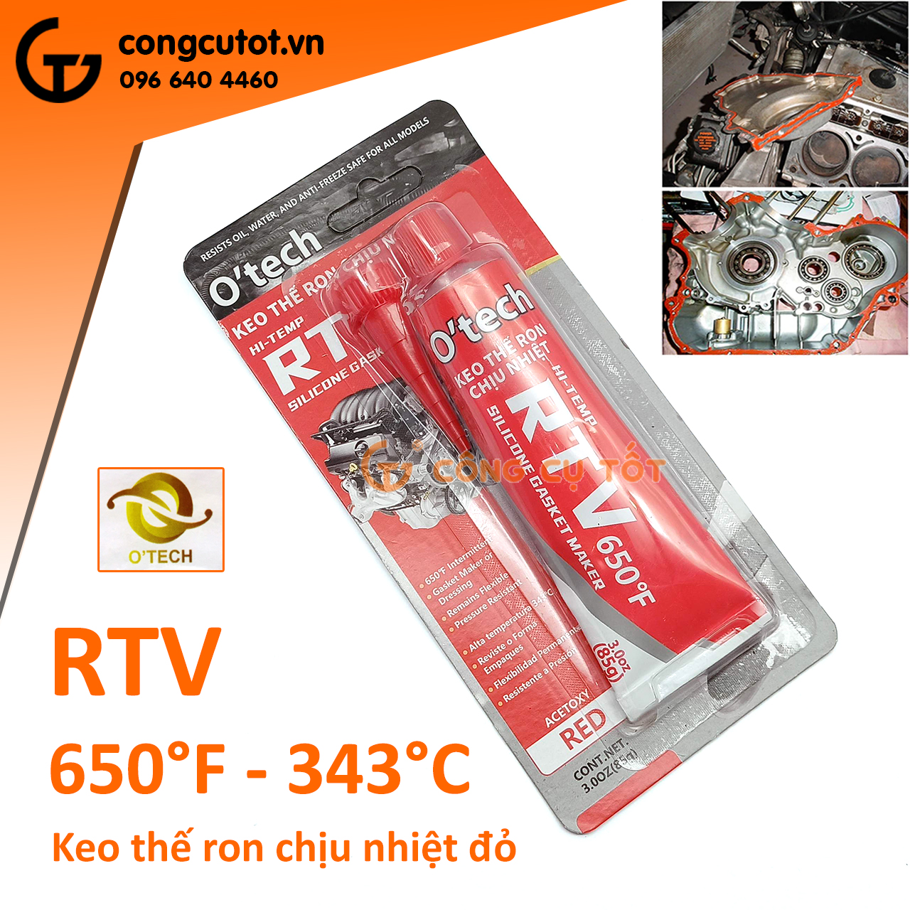 Keo thế ron chịu nhiệt OTECH RTV 650°F màu đỏ