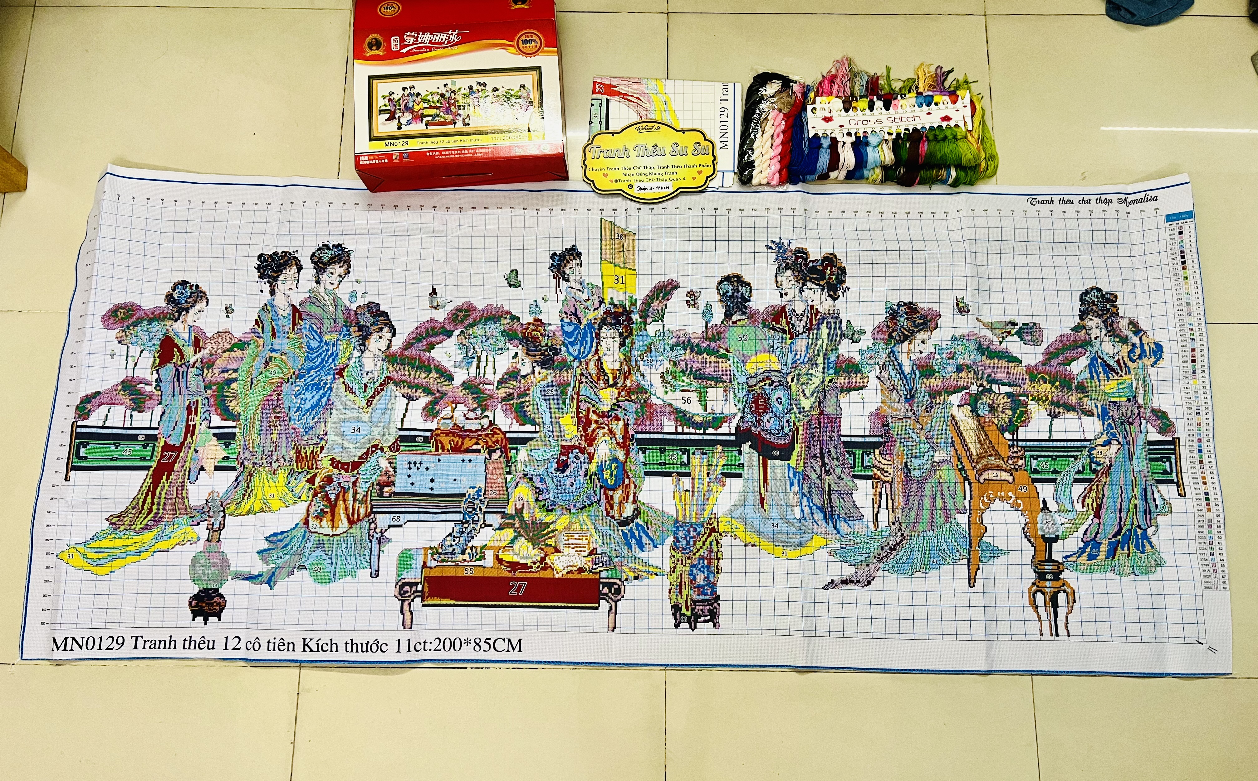 Tranh thêu chữ thập 12 nàng tiên MN0129, kích thước 200 x 75 cm