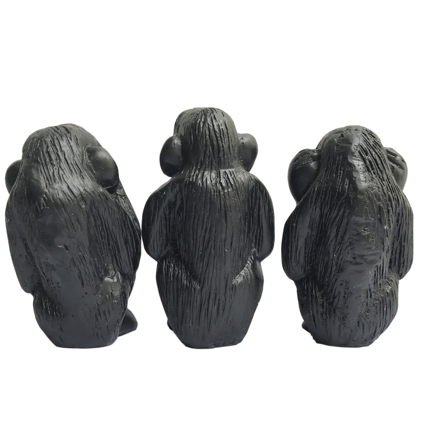 Tượng đá trang trí bộ ba khỉ tam không - cỡ trung cao 11cm - Màu đen