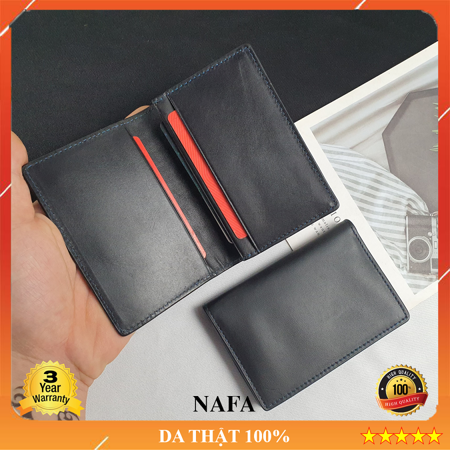 Ví namecard, ví mini đựng thẻ card da bò thật NAFA VD104 nhỏ gọn, tiện lợi - Màu đen trơn