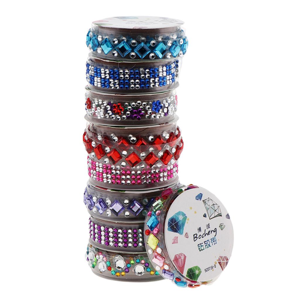 6 Cuộn Ngẫu Nhiên Tự Dính Ren Băng Pha Lê Bling Dán Diamante