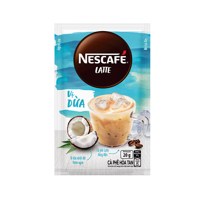 Cà phê hòa tan NESCAFÉ Latte VỊ DỪA (hộp 10 gói x 20g) - [TẶNG HỘP INOCHI 500ml]