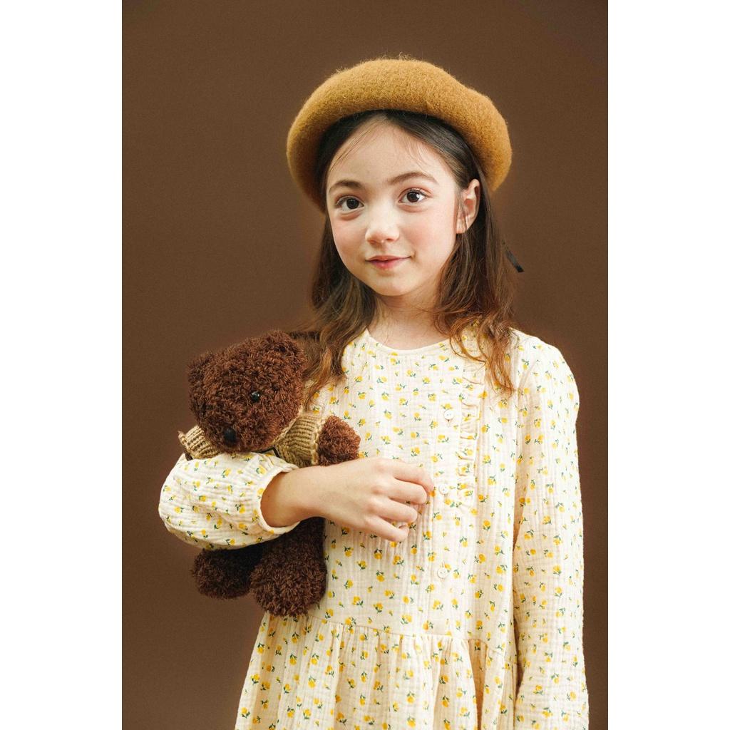 Đầm bé gái babydoll bèo nhún vạt lệch dài tay - Olive dress - Quả chanh