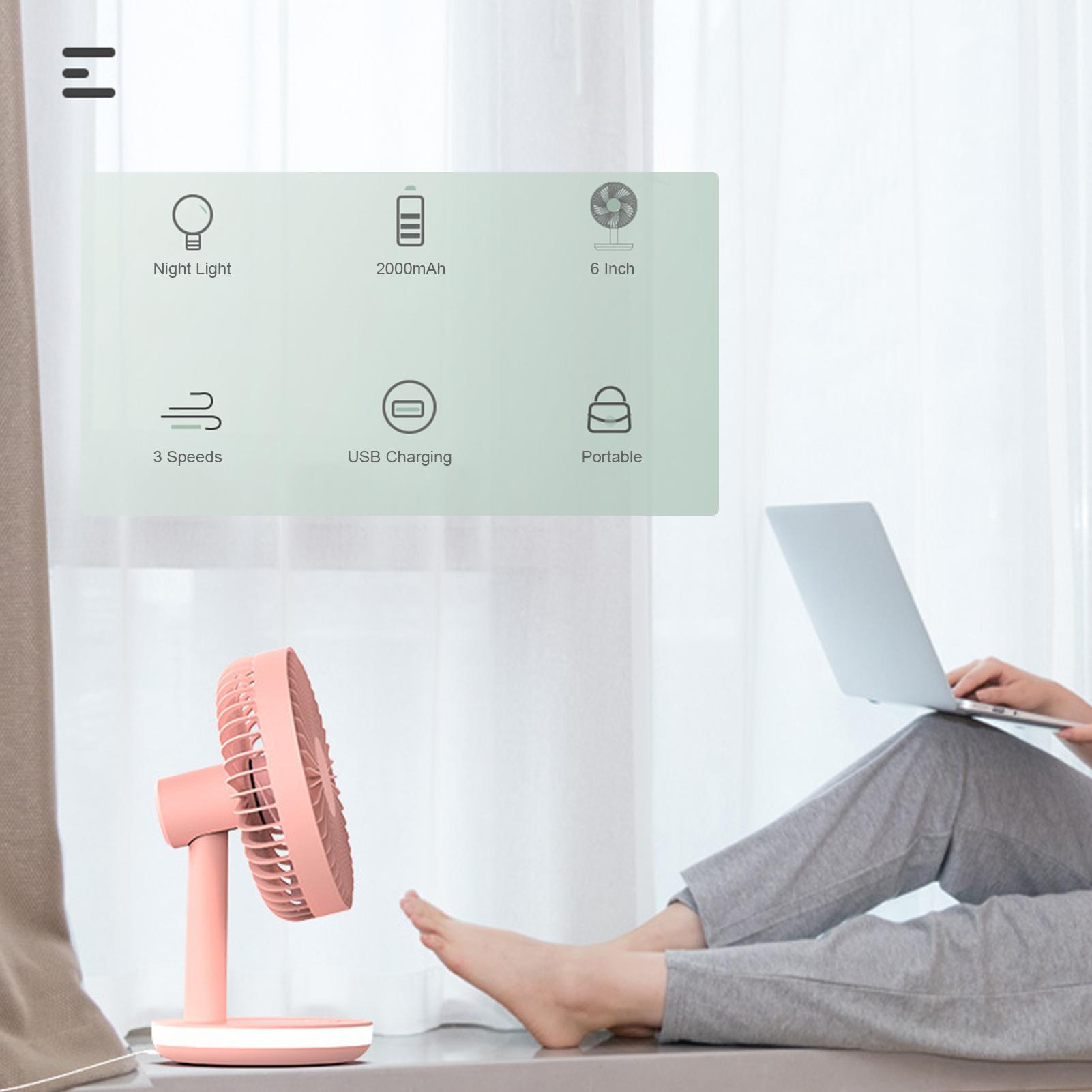 Quạt bàn có đèn LED 6 inch, Quạt cá nhân chạy bằng USB 3 tốc độ