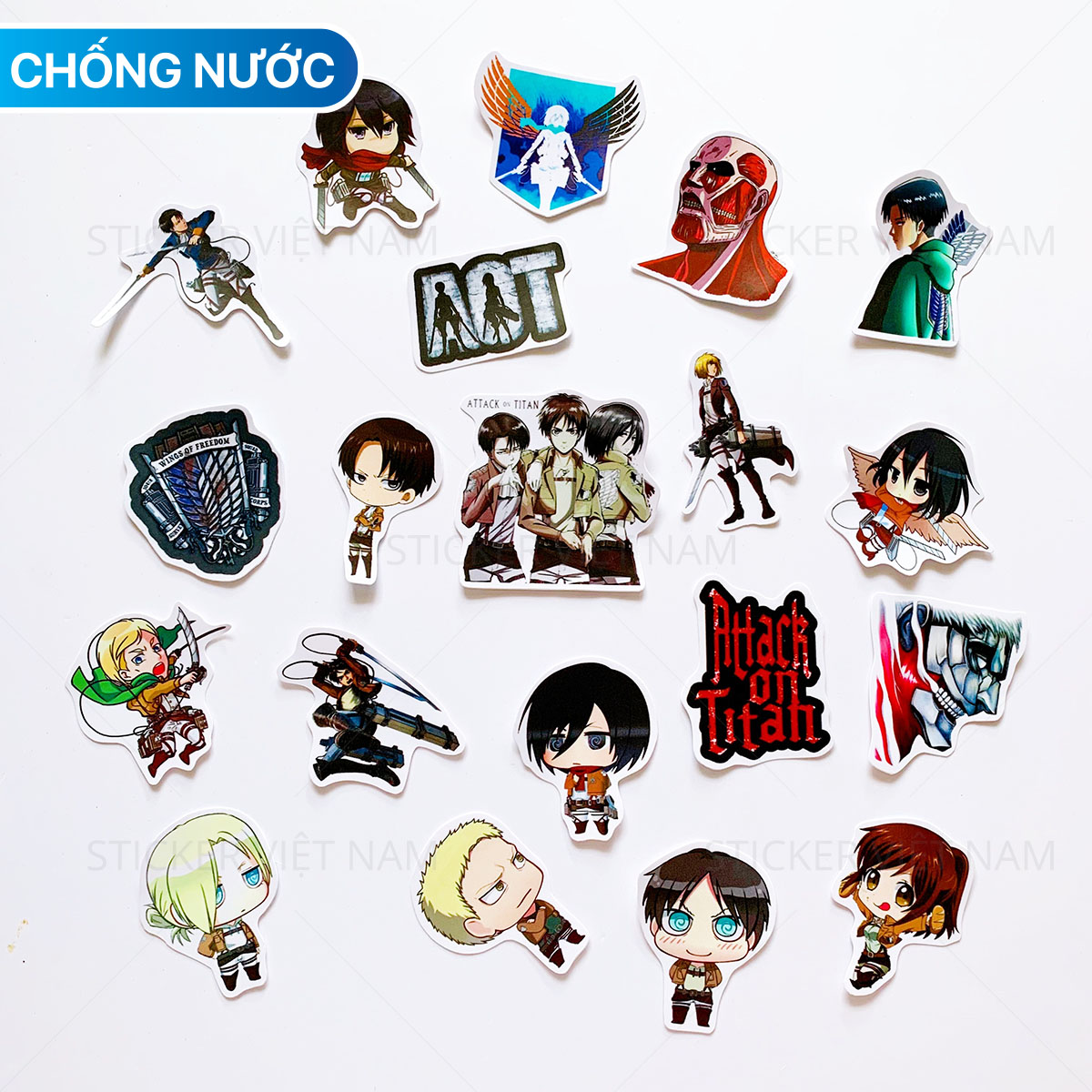 Sticker Attack on Titan - Chất Liệu PVC Chất Lượng Cao Chống Nước - Kích Thước 4-8cm