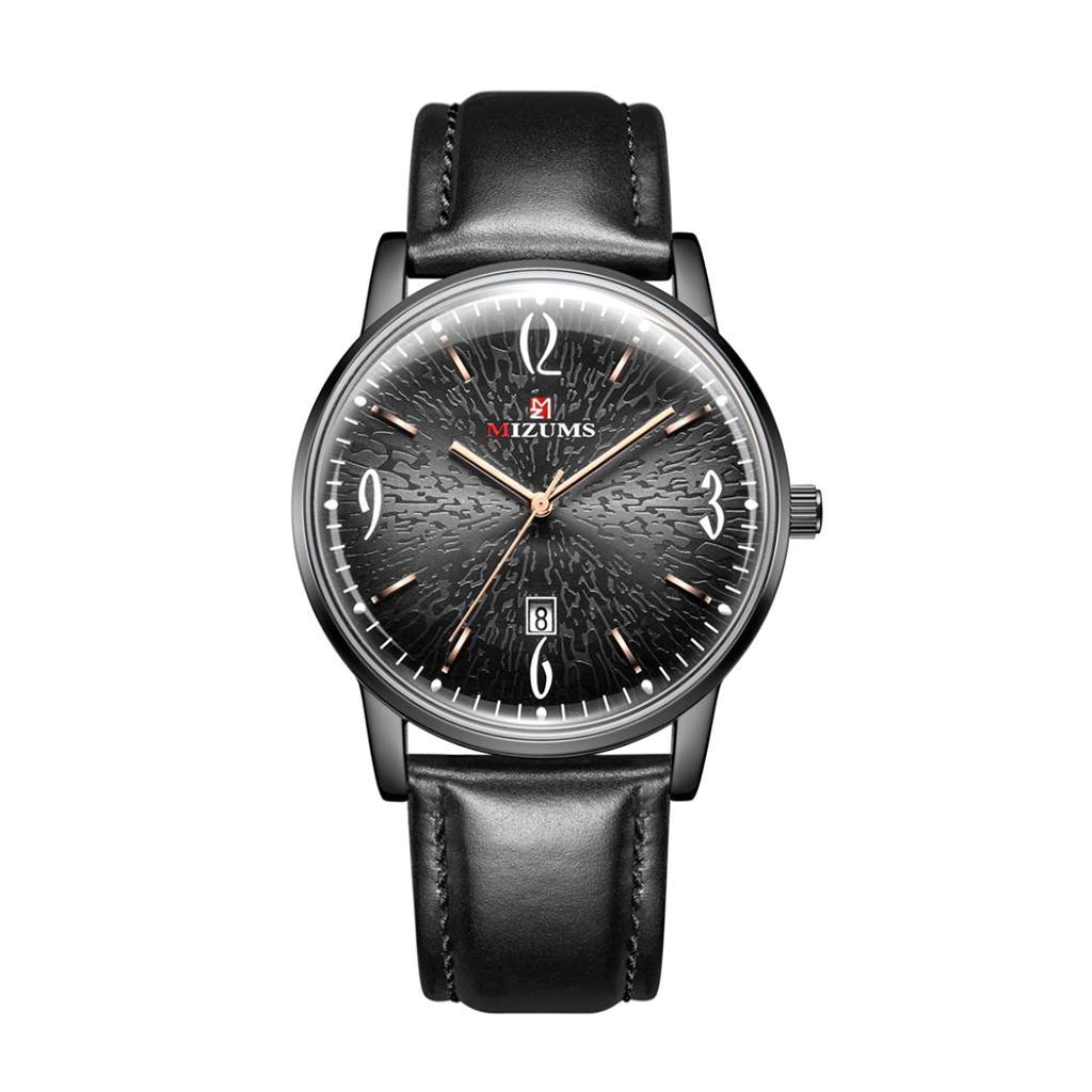Waterproof Watch Leather Strap Mens Wrist Watch Black