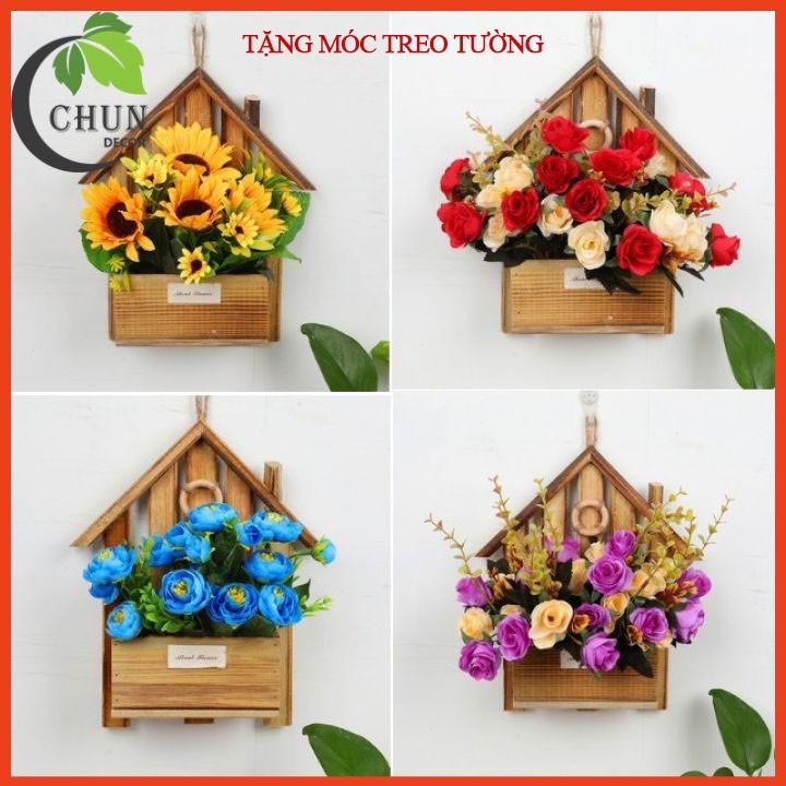 Giỏ hoa lụa treo tường, để bàn hình ngôi nhà nhiều mẫu trang trí nhà cửa, văn phòng, cửa hàng