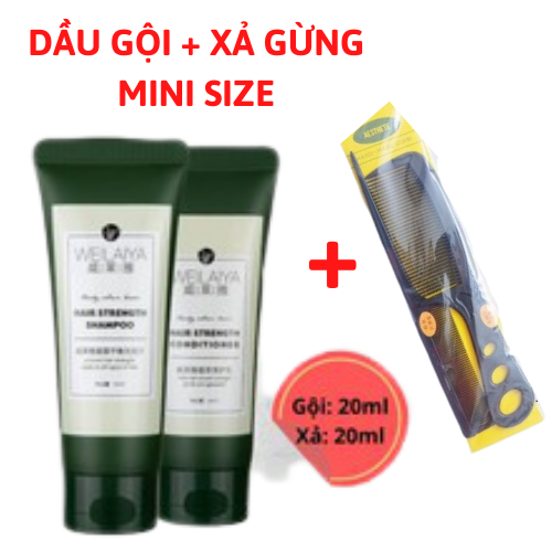 Set Dầu Gội - Xả Weilaiya Thảo Dược Tinh Chất Gừng Cao Cấp Mini Size (chai 20ml), Tặng Kèm Combo Lược