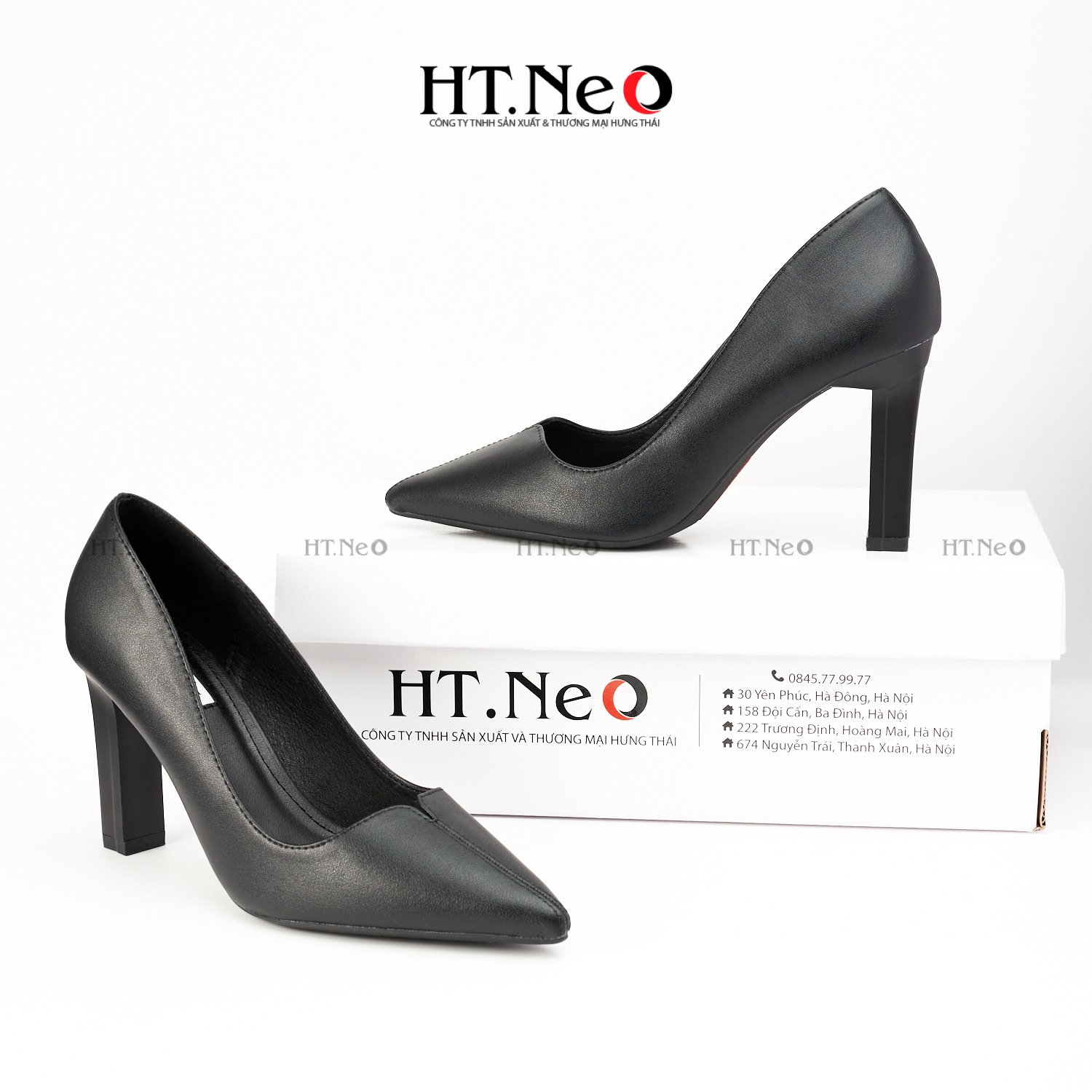 Giày bít cao gót, giày công sở mũi nhọn HT.NEO gót giày trụ nhỏ cao 9p cực dễ đi, mũi xẻ tim trẻ trung CS164