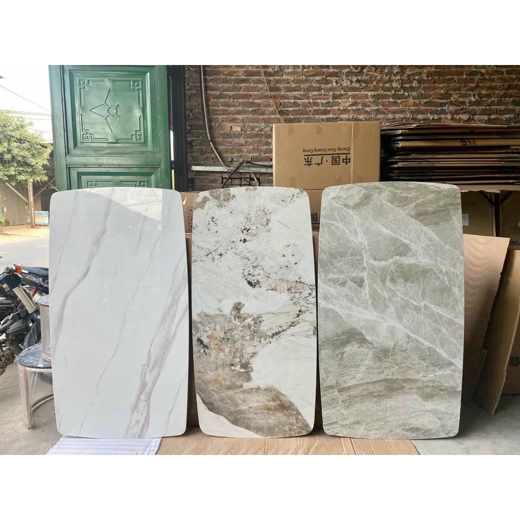 Bộ bàn ăn mặt đá ceramic chân sắt sơn tĩnh điện kết hợp cùng ghế Loft sọc