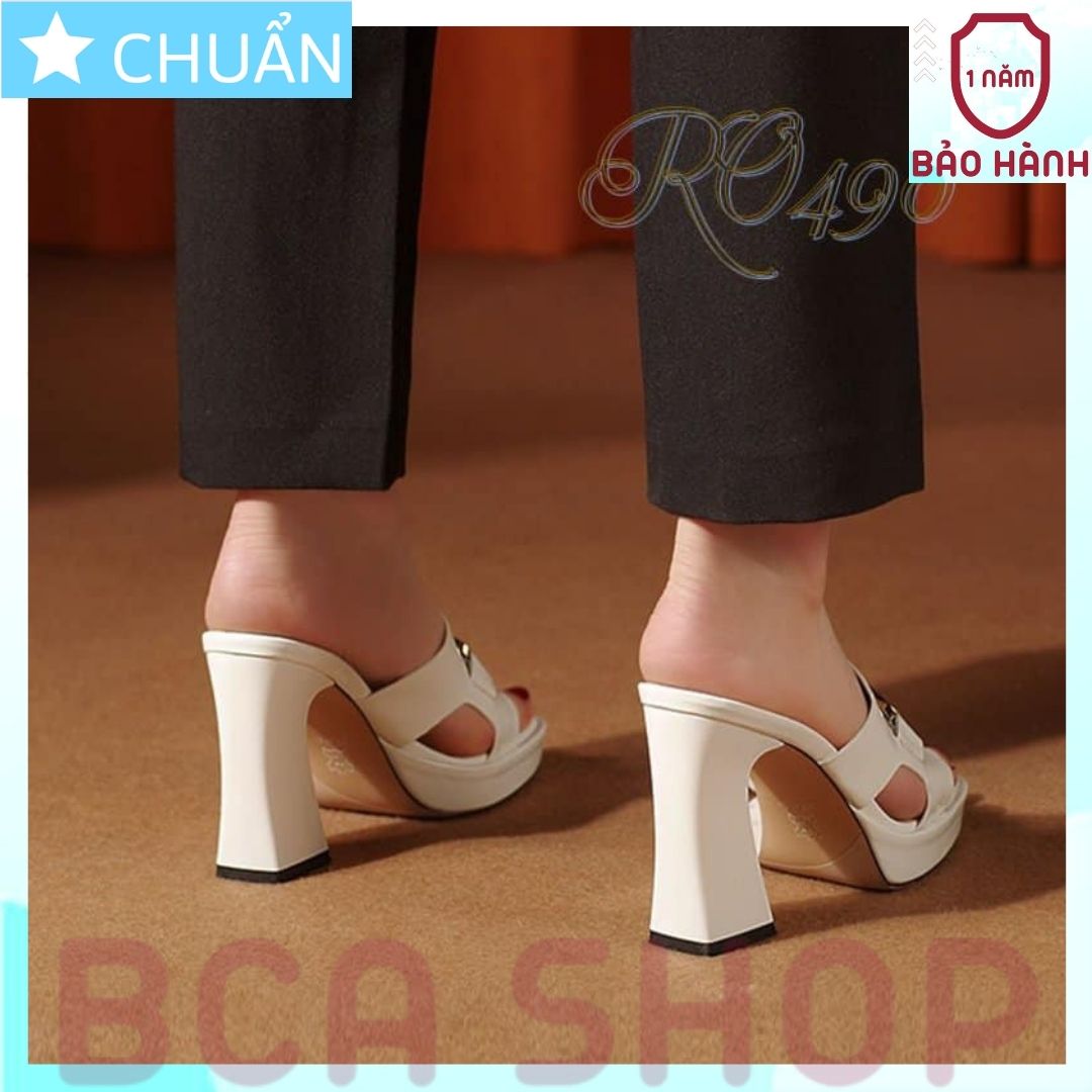 Giày cao gót nữ hở mũi 8p RO490 ROSATA tại BCASHOP đế vuông cách điệu cùng màu thân, quai ngang có đính khóa - màu trắng