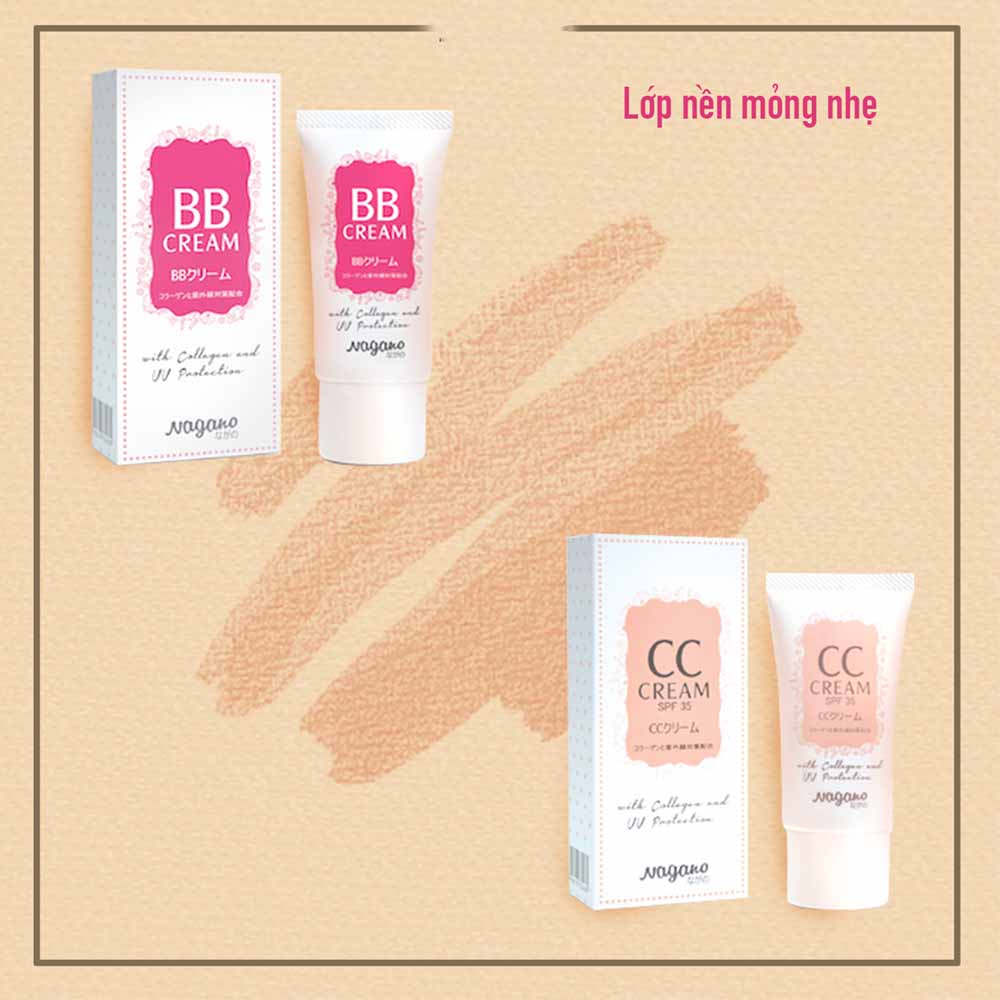 Kem Nền BB Collagen Nagano 20ml - BB Cream 20ml - Chứa chất chống nắng với chỉ số SPF35 bảo vệ da, Collagen giúp dưỡng ẩm và nuôi dưỡng da